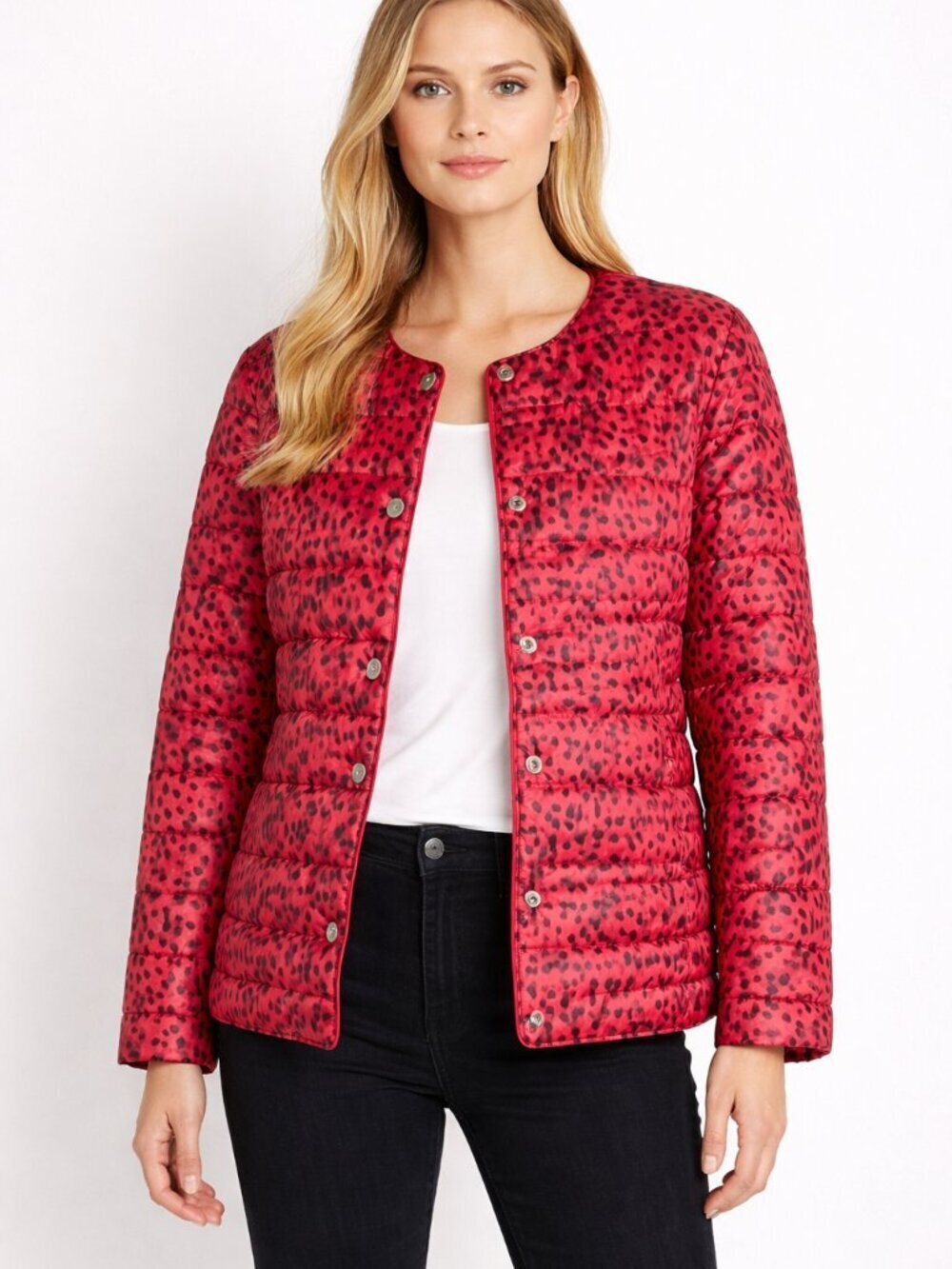 TOMMY BAHAMA Womens Reversible Puffer Jacket Red / Leopard Size Extra Small NWOT